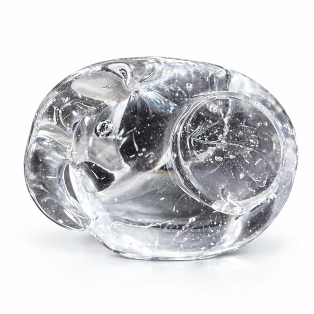Solid Glass Elephant Figurine Paperweight Flattened Ears Trunk Down